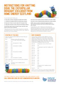 instructions for knitting doug the caterpIllar draught excluder from home energy scotland You will need Double Knitting yarn: 3 x 50g balls of Sirdar Snuggly dk 0326 Denim (Blue)