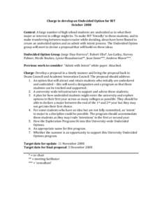 Charge to develop an Undecided Option for RIT   October 2008    Context: A large number of high school students are undecided as to what their  major or interest in colleg