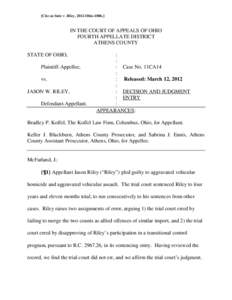 [Cite as State v. Riley, 2012-Ohio[removed]IN THE COURT OF APPEALS OF OHIO FOURTH APPELLATE DISTRICT ATHENS COUNTY STATE OF OHIO,