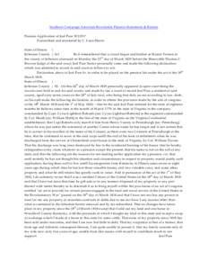 Southern Campaign American Revolution Pension Statements & Rosters Pension Application of Joel Pace W[removed]Transcribed and annotated by C. Leon Harris State of Illinois } Jefferson County } Sct