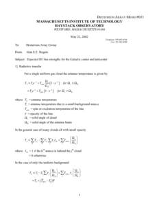 DEUTERIUM ARRAY MEMO #011 MASSACHUSETTS INSTITUTE OF TECHNOLOGY HAYSTACK OBSERVATORY WESTFORD, MASSACHUSETTSMay 22, 2002 Telephone: 