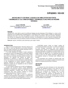 Article CIFQ2003 VIe Colloque Interuniversitaire Franco-Québécois Thermique des systèmes[removed]mai 2003, Québec  CIFQ2003 / XX-XX