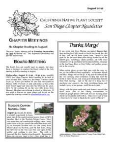 AugustCHAPTER MEETINGS No Chapter Meeting in August! The next Chapter Meeting will be Tuesday, September 25 (not September 18). The September newsletter will