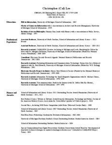 Resume for Christopher (Cal) Lee