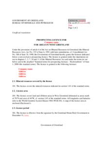 GOVERNMENT OF GREENLAND BUREAU OF MINERALS AND PETROLEUM Licence no. xxxx/xx File noxxxx+xx/02 Date