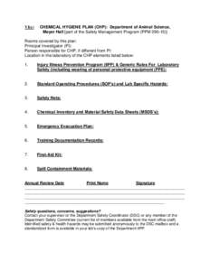 VI(e)  CHEMICAL HYGIENE PLAN (CHP): Department of Animal Science, Meyer Hall [part of the Safety Management Program (PPM[removed]Rooms covered by this plan: