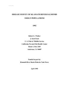 KRIS edition  DISEASE SURVEY OF KLAMATH RIVER SALMONID SMOLT POPULATIONS  1992