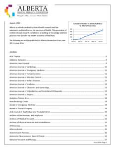 August, 2014 Alberta is actively involved in clinical health research and has extensively published across the spectrum of health. This generation of evidence-based research contributes to building of knowledge and best 