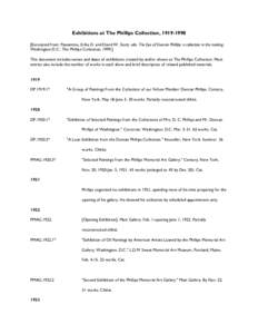 Exhibitions at The Phillips Collection, [removed]Excerpted from: Passantino, Erika D. and David W. Scott, eds. The Eye of Duncan Phillips: a collection in the making. Washington D.C.: The Phillips Collection, [removed]Th