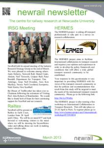 newrail newsletter The centre for railway research at Newcastle University IRSG Meeting  HERMES