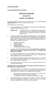 PROVINCE DE QUÉBEC  VILLE DE SALABERRY-DE-VALLEYFIELD ADOPTION ET REGISTRE RÈGLEMENT 265