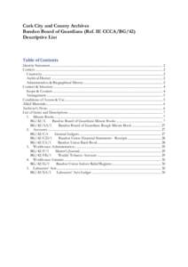 Cork City and County Archives Bandon Board of Guardians (Ref. IE CCCA/BG/42) Descriptive List Table of Contents Identity Statement .........................................................................................