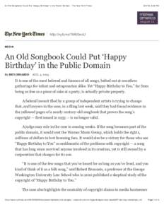 An Old Songbook Could Put ‘Happy Birthday’ in the Public Domain - The New York Times, 5:46 PM http://nyti.ms/1MK0eoU