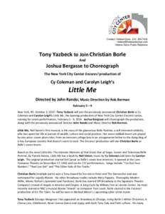 Contact: Helene Davis, Helene Davis Public Relations Tony Yazbeck to Join Christian Borle   And 