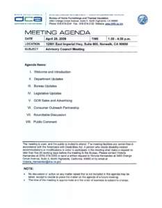 Bureau of Home Furnishings and Thermal Insulation - Advisory Council Meeting Agenda
