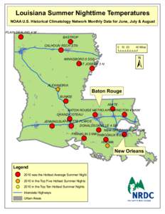 Louisiana Summer Nighttime Temperatures  NOAA U.S. Historical Climatology Network Monthly Data for June, July & August PLAIN DEALING 4 W  BASTROP