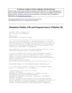 Simulation Models, GIS and Nonpoint Source Polluntion II