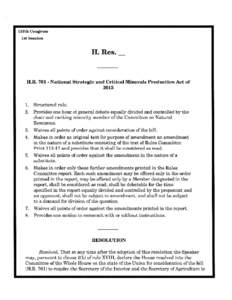 113th Congress 1st Session H. Res.  B.R[removed]National Strategic and Critical Minerals Production Act of