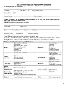 CHART PARTICIPANT REGISTRATION FORM To be completed by the Participant: ____________________________________________________________________________________________________ First Name Gender:  M