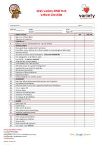 2015 Variety 4WD Trek Vehicle Checklist CHECKED BY:_____________________________________________________________ DATE:__________ CAR NO.______ __