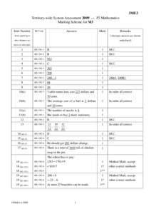 3ME3 Territory-wide System Assessment 2009 P3 Mathematics Marking Scheme for M3 Item Number