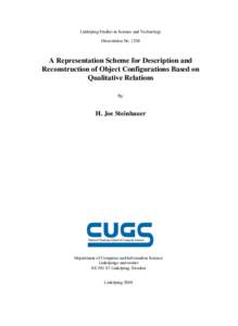 Linköping Studies in Science and Technology Dissertation No[removed]A Representation Scheme for Description and Reconstruction of Object Configurations Based on Qualitative Relations