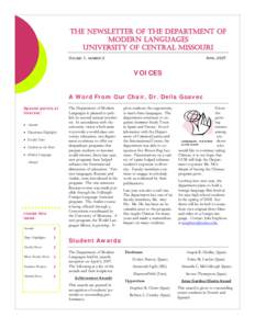 THE NEWSLETTER OF THE DEPARTMENT OF MODERN LANGUAGES UNIVERSITY OF CENTRAL MISSOURI VOLUME 1, NUMBER 2  APRIL 2007