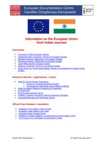 Information on the European Union from Indian sources Universities   