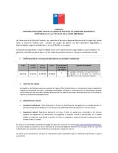 LLAMADO A CONCURSO PÚBLICO PARA PROVEER LOS CARGOS DE GESTOR EJE DEL SUBSISTEMA SEGURIDADES Y OPORTUNIDADES DE LA LEY Nº 20.579, EN LA REGIÓN DEL MAULE La Subsecretaria de Servicios Sociales, por medio de la Secretari