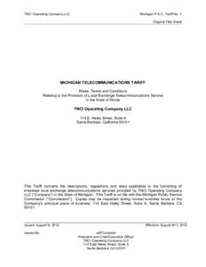 TNCI Operating Company LLC  Michigan P.S.C. Tariff No. 1 Original Title Sheet  MICHIGAN TELECOMMUNICATIONS TARIFF