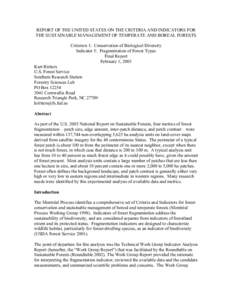 REPORT OF THE UNITED STATES ON THE CRITERIA AND INDICATORS FOR THE SUSTAINABLE MANAGEMENT OF TEMPERATE AND BOREAL FORESTS