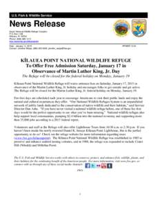 U.S. Fish & Wildlife Service  News Release Kaua‘i National Wildlife Refuge Complex P.O. Box 1128 Kīlauea, HI 96754