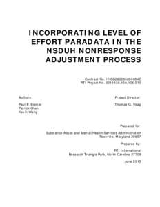 Incorporating Level of Effort Paradata in NSDUH Nonresponse Adjustment Process