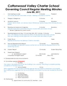 Cottonwood Valley Charter School Governing Council Regular Meeting Minutes June 8th, 2011 I.  Call meeting to order