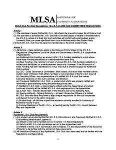 MLSA Club Funding Regulations: M.L.S.A. CLUBS AND COMMITTEES REGULATIONS Article I (1) The mandate of every Ratified M.L.S.A. club should be to enrich student life at Robson Hall. (2) The activities of a Ratified M.L.S.A