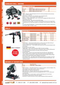 SECTION 13 – HAND & POWER TOOLS – METABO  CORDLESS DRILL / DRIVERS METABO LITHIUM ION KITS PN SBZ 4 KIT