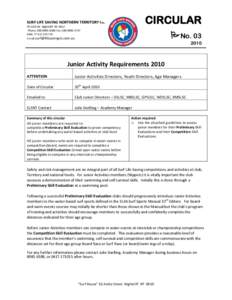 CIRCULAR  SURF LIFE SAVING NORTHERN TERRITORY Inc. PO BOX 96 Nightcliff NT 0814 Phone: ([removed]Fax: ([removed]ABN: [removed]