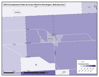 2013 Unemployment Rate by Census Block for Bennington, Nebraska Area  1.5% ´