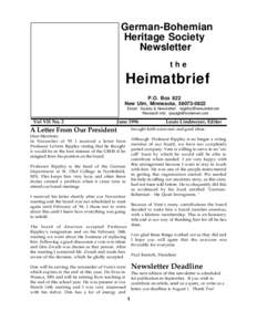German-Bohemian Heritage Society Newsletter the  Heimatbrief