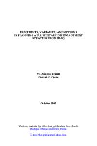 Precedents, Variables, and Options in Planning a U.S. Military Disengagement Strategy from Iraq