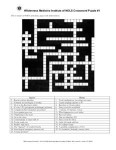 Wilderness Medicine Institute of NOLS Crossword Puzzle #1 This is based on WMI Curriculum, jargon and abbreviations. Across 2. Reactive airway disorder 5. Formerly second degree (2 words)