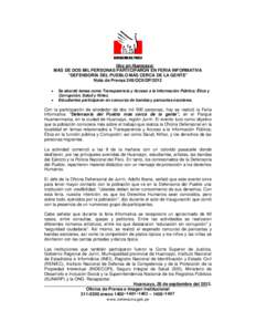 Hoy en Huancayo: MÁS DE DOS MIL PERSONAS PARTICIPARON EN FERIA INFORMATIVA “DEFENSORÍA DEL PUEBLO MÁS CERCA DE LA GENTE” Nota de Prensa 248/OCII/DP/2012  