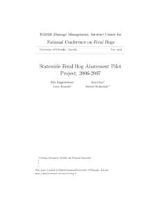 Wildlife Damage Management, Internet Center for  National Conference on Feral Hogs University of Nebraska - Lincoln  Year 