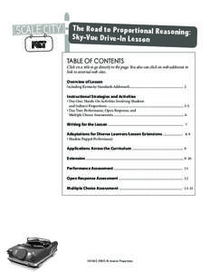 SCALE CITY  The Road to Propor tional Reasonin g: Sky-Vue Drive-In Lesson TABLE OF CONTENTS