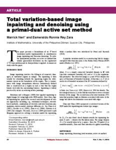 Inpainting / Image denoising / Total variation / Augmented Lagrangian method / Segmentation / Regularization / Iterative reconstruction / Noise reduction / Inverse problem / Image processing / Mathematical analysis / Analysis