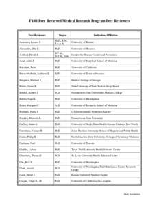 FY00 Ovarian Cancer Research Program Peer Reviewers