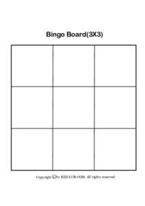 Bingo Board(3X3)  Copyright c by KIZCLUB.COM. All rights reserved. Sea Animals Bingo