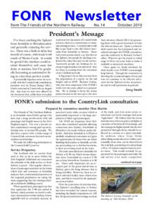 FONR Newsletter from The Friends of the Northern Railway No. 14  October 2010