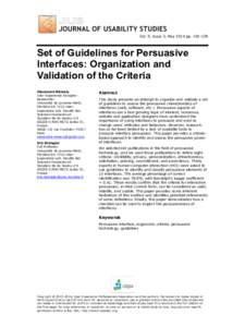 Vol. 9, Issue 3, May 2014 pp[removed]Set of Guidelines for Persuasive Interfaces: Organization and Validation of the Criteria Alexandra Némery