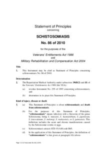 Statement of Principles concerning SCHISTOSOMIASIS No. 86 of 2010 for the purposes of the